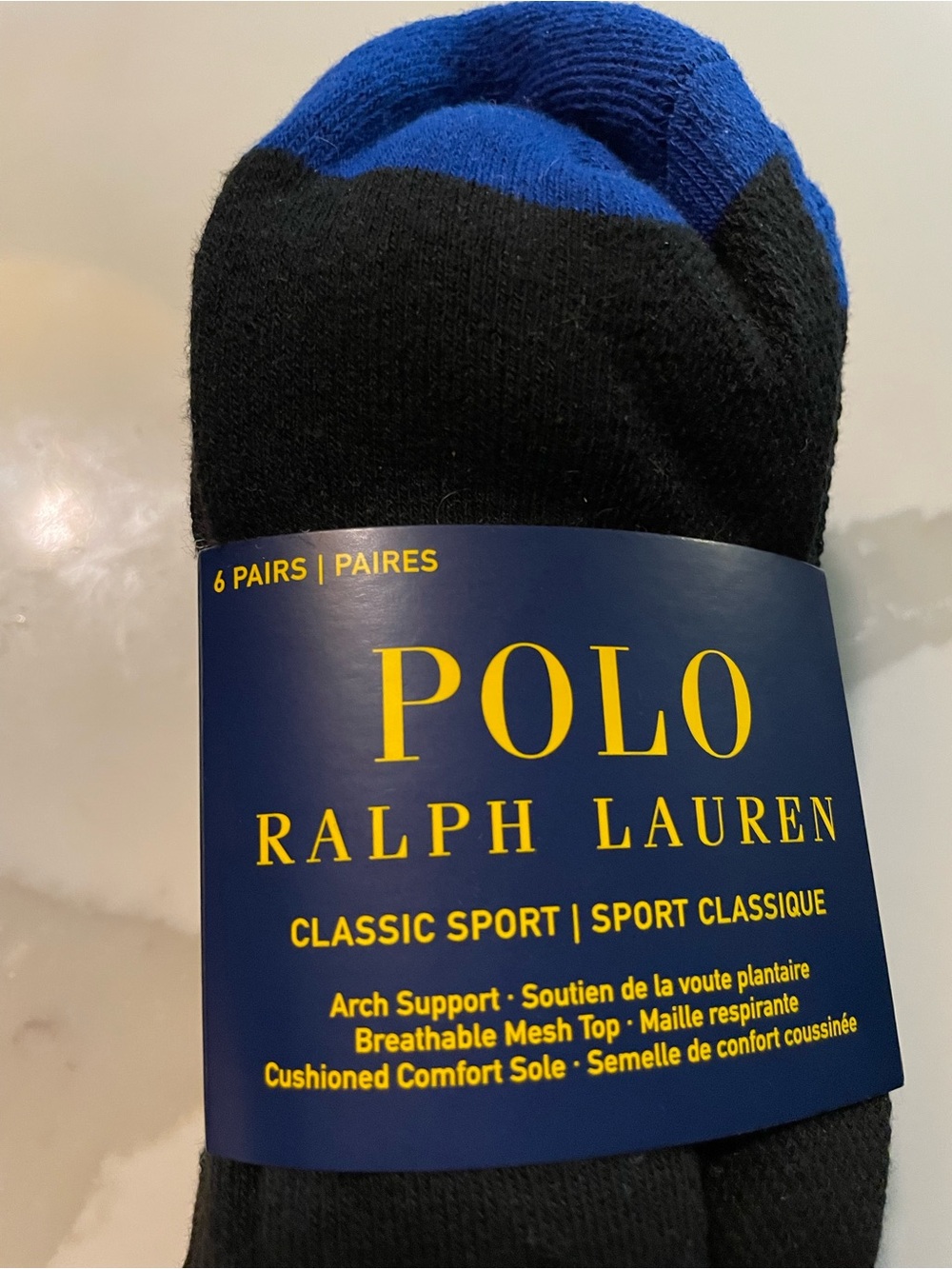 Polo by Ralph Lauren Black & Red, Blue and Orange Men’s Athletic Socks - 6 Pack